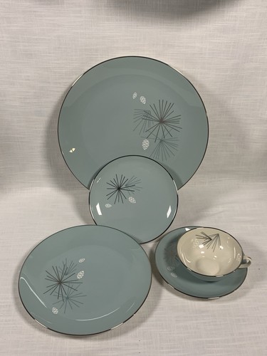Franciscan China Silver Pine MCM 5 Piece Place Setting, 4 Sets Available