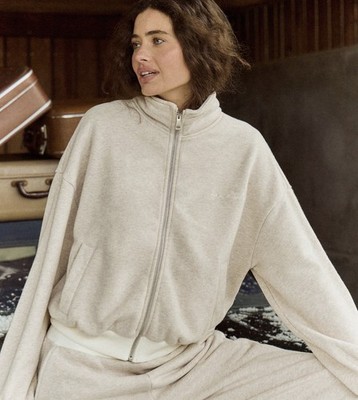 4th & Reckless cotton rich funnel neck zip up sweatshirt in oat heather - Size L