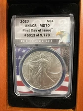 2023 $1 American Silver Eagle Silver Dollar ANACS MS70 First Day of Issue