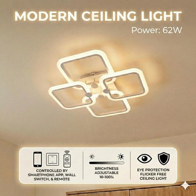 62W Moderne LED Decken Leuchte Unterputz Eckig Lampe Dimmbar Schlafzimmer Wohn Zimmer