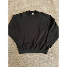 Fruit of the Loom Women Blank Sweatshirt XL Black Vintage 90s Made in USA Raglan