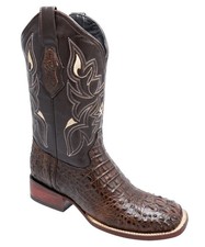 Genuine Exotic Alligator Crocodile Caiman Hornback Square Toe Western Boot-Brown