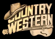 LK26122 *NOS* VINTAGE 1981 CUT-OUT **COUNTRY WESTERN** GUITAR SOLID BRASS BUCKLE