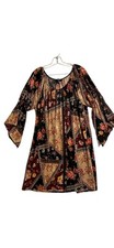 NAIF 2XL Hobo Dress Off Shoulder 3/4 Open Bell Sleeve Navy Multi Color Floral