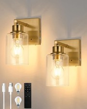 Wireless Battery Wall Sconce Set of 2 Remote Dimmable 3000K Gold