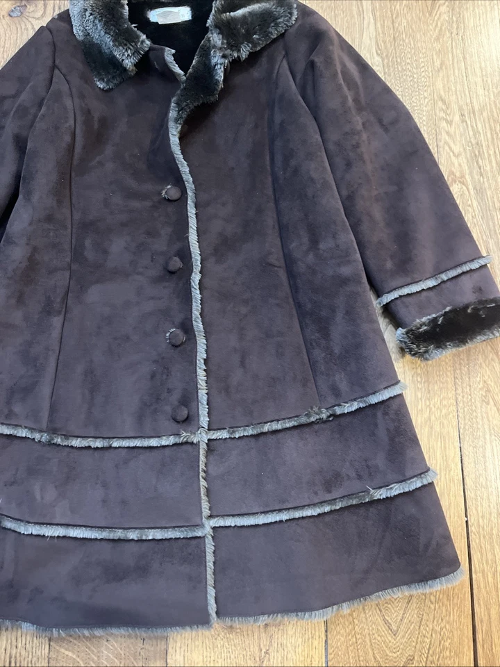 American Widgeon пальто искусственной замши меха куртка карманы длинный коричневый, девочек 12 - Изображение 3 из 4