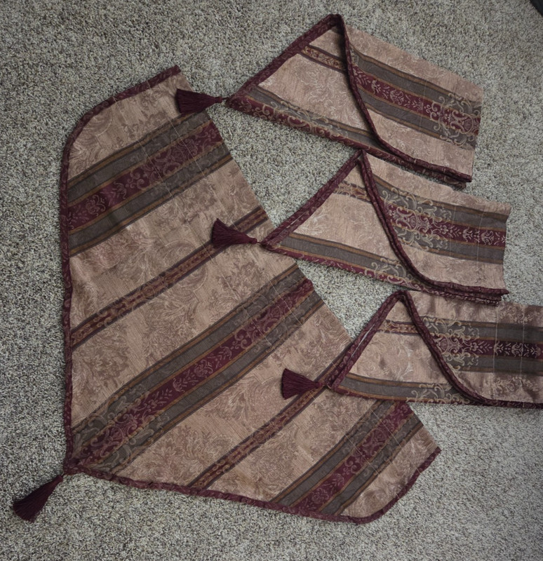 Croscill Townhouse Ascot Valances Damask Burgundy Green Gold Set Of 4