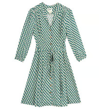 Joanie Women's Green White Barbara Geometric Print Long Sleeve Dress Size 8 NWT