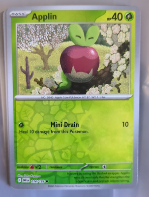 applin pokemon card 016/182 Destined Rivals Common Reverse Holo Pokémon Dragon / 40 / Basic Attack 1 My favorite funky little apples