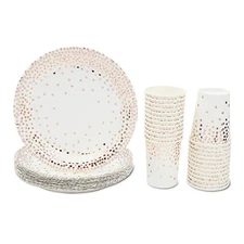 150 Pcs Rose Gold Birthday Party Disposable Plates 12oz Cups 50 Guest Set