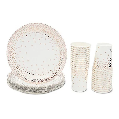 ALTATAC 150 Pcs Rose Gold Birthday Party Disposable Plates 12oz Cups 50 Guest Set