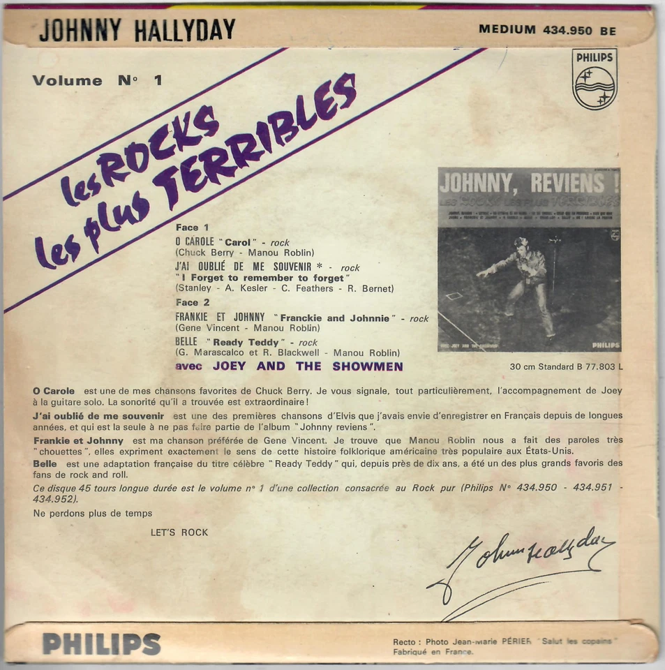 JOHNNY HALLYDAY Les Rocks Les Plus Terribles Vol.1  1964 sans imprimeur EP 45T - Photo 2/4
