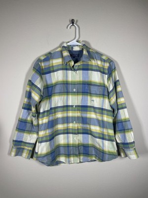 Roper Women's Green Blue Plaid Button-Up Western Shirt L Cotton Outdoor