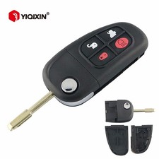 YIQIXIN Jaguar Key Shell Flip Remote 4-Button, Uncut Blade, Fits X-Type S-Type