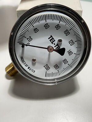 TEL-TRU INCHES OF WATER GAUGE 0-200, LOWER 1/4''NPT, 2-1/2'' FACE, STAINLESS, NEW