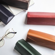 Retro Cowhide Leather Sunglasses Storage Hard Case Foldable Eyeglasses Glasses