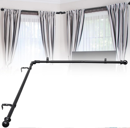 L Shape Heavy Duty Curved Curtain Rods adjust to fit size for 2 corner Windows B - 第 2/13 張圖片