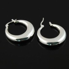Cute New Silver Plated 3D Smooth  Shiny Round Moon Shape 1.25" Hoop Earrings