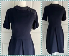 Vintage 1950's Two Piece Blue Rayon Crepe A-Line Dress & Jacket Overlay Size S