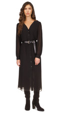 Michael Kors Women Kate Button Down Midi Dress Black Petite Size PM