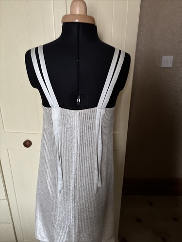 NEXT Ladies Ivory Silver Metallic Sleeveless Strappy Knee Length Dress Size 6 - Picture 12 of 14