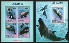 Ivory Coast 2014 Set Of 2 Stamps Sheets Whales Marine Life MNH #13731