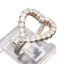 925 Sterling Silver Vintage Ring Minimalist Cutout Love CZ Heart Sz 6.5 RG27634