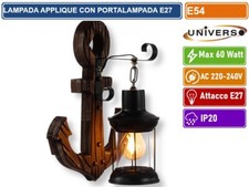 APPLIQUE VINTAGE RETRO' DA PARETE A FORMA DI LANTERNA ED ANCORA ATTACCO E27