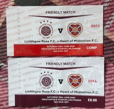 2 different used tickets - linlithgow rose v hearts/heart of midlothian 26-6-21