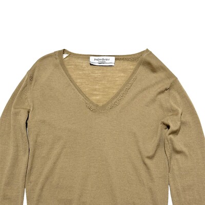 Yves Saint Laurent Rive Gauche 100% Wool Embroidered V-Neck 