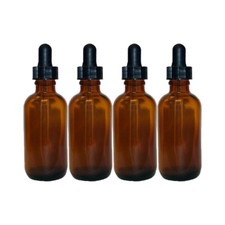 2oz Amber Glass Bottles for Essential Oils with Glass Eye Dropper - Pack of 4