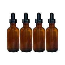 2oz Amber Glass Bottles for Essential Oils with Glass Eye Dropper - Pack of 4