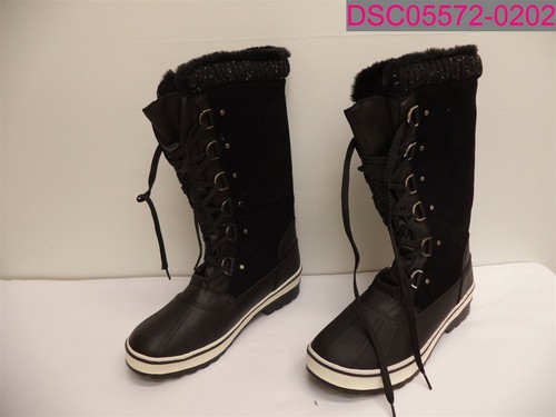 Waterproof Faux Fur Black Boots Lace Up 