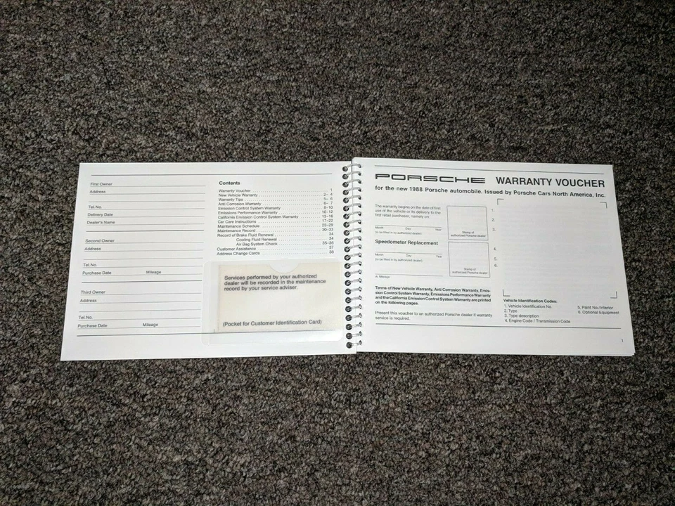 1988 Porsche 924S Coupe Warranty & Maintenance Owner Manual Foto 2 de 2
