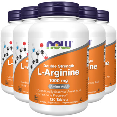 Double Strength L-Arginine 1000mg 5X120 Tabs Amino Acid Now Foods Kosher/Vegan