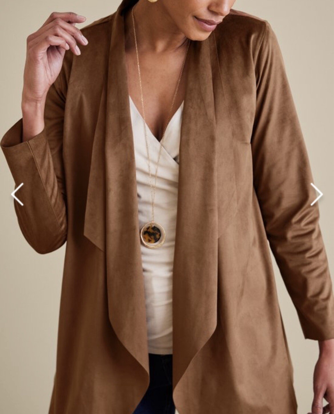 Soft Surroundings Shape Drape Faux Suede Ivory Pearl Jacket Size M