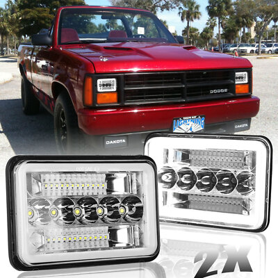 Pair 4X6'' LED Headlights Hi/Lo Sealed Beam DRL Fit Dodge Dakota 1987-1990 Truck