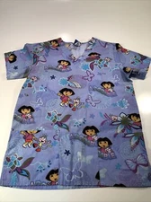 Nick Jr Dora the Explorer 'ADORABLE' Scrub Top Sz S Medical Nursing Vet Dental