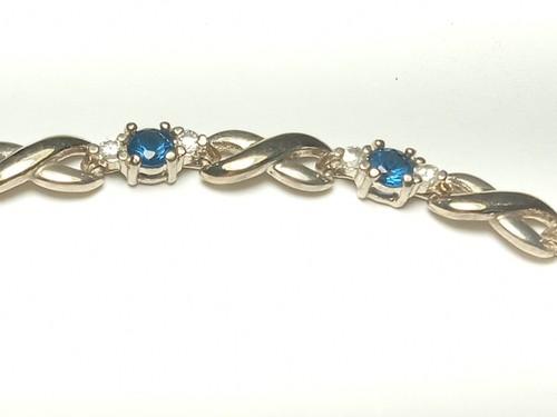 Bracciale in argento sterling con tonalità oro e pietre nere - lungo 8 pollici - .925 - Foto 4 di 5