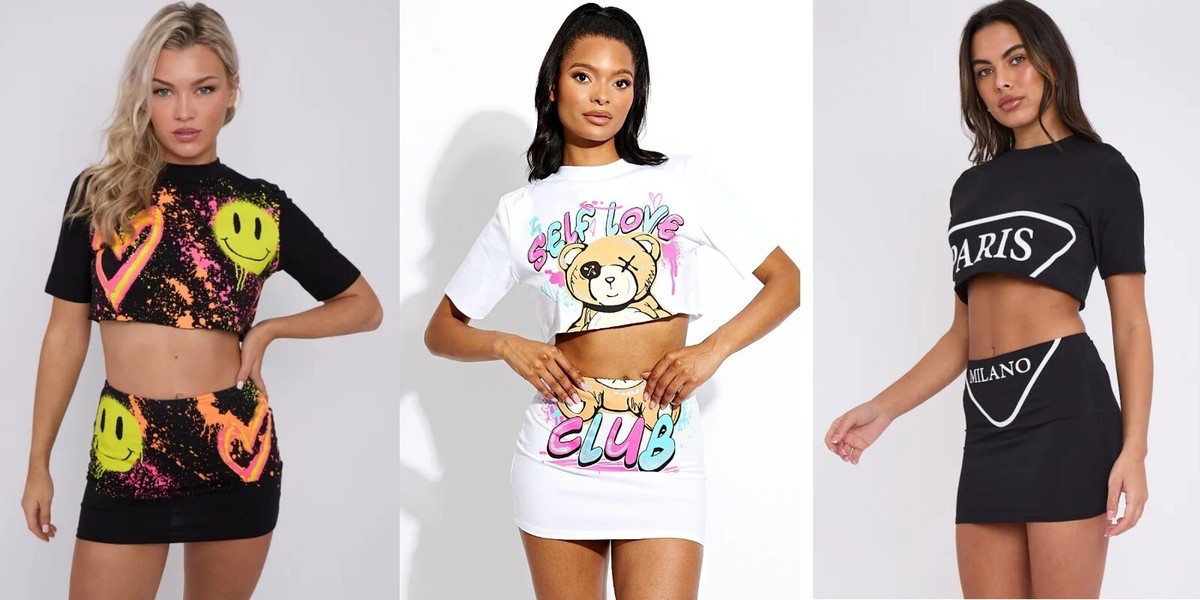 Womens Sexy Party Festival Crop Top Mini Skirt Two Piece Co Ord Set Dress  Outfit