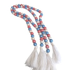 Set of 2 Memorial Day/Fourth of July Hand Painted Wooden Beads 36"