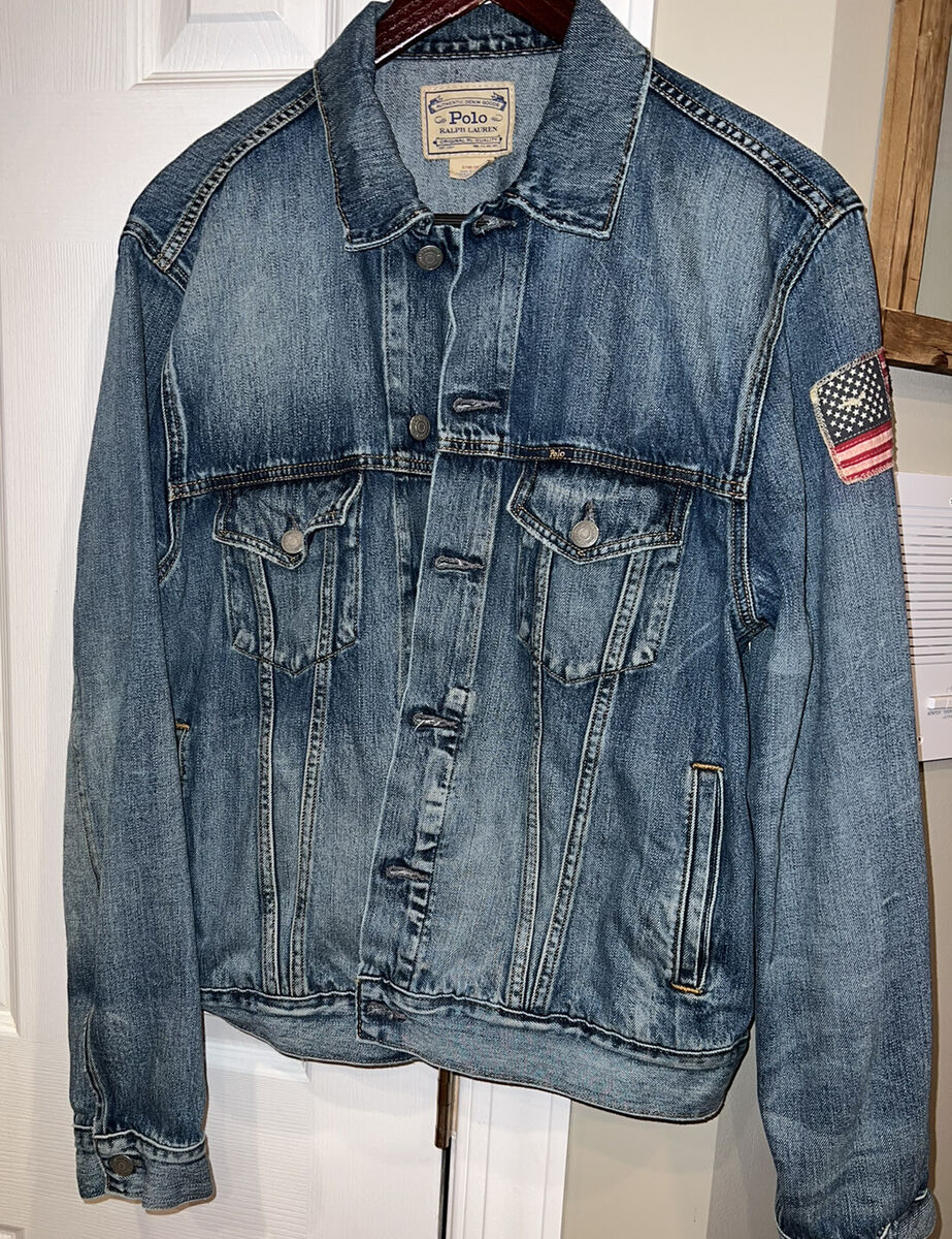Polo Ralph Lauren Denim Jacket With American Flag Arm Patch Polo Ralph Lauren Denim Jacket With American Flag Arm Patch