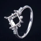 Princess Cut 6×6mm 14K White Gold Natural Diamond Women Ring Square Semi Mount