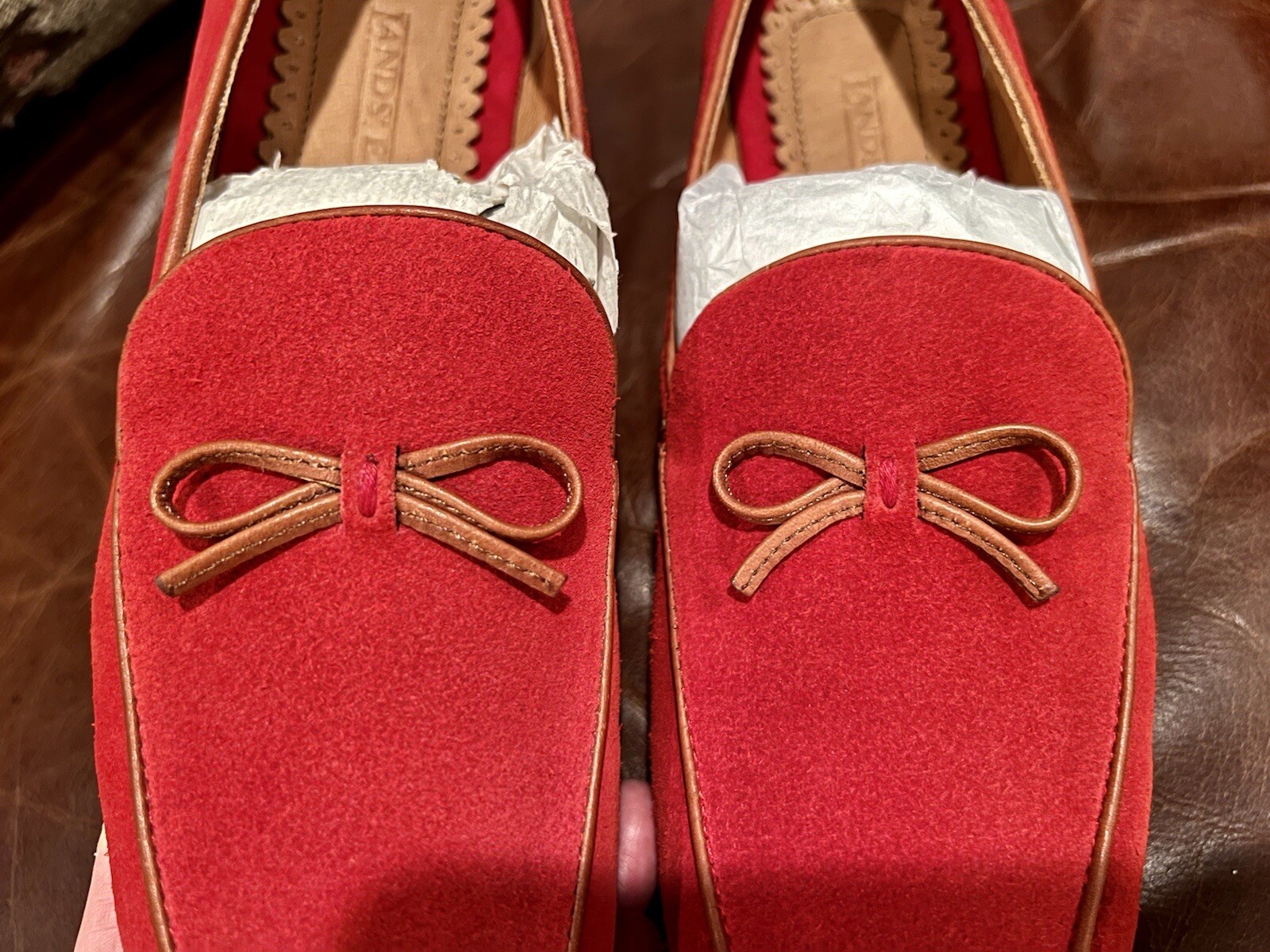 Womens Lands End Loafer Bow Driving Shoes 86155 Cardinal Red Sz 7.5