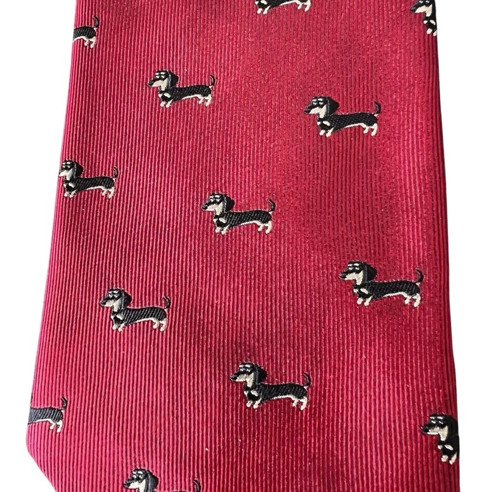 Corbata Chaps 100 % seda para hombre Dachshund perro borgoña caprichosa Foto 2 de 4