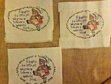 Hand Made Cross Stitch "A DAUGHTER IS A LITTLE GIRL WHO..." set of 3 unframed
