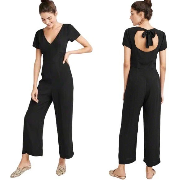 Abercrombie Cutout Tie Back Ankle Jumpsuit XS Black Size Zip Minimalist  V-Neck