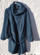 Ellos Asymmetrical Zip Coat Jacket Deep Aqua Green Wool Blend Plus Sz 24