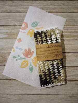 handmade crochet kitchen reusable unpaper  towel cloth brown cream new