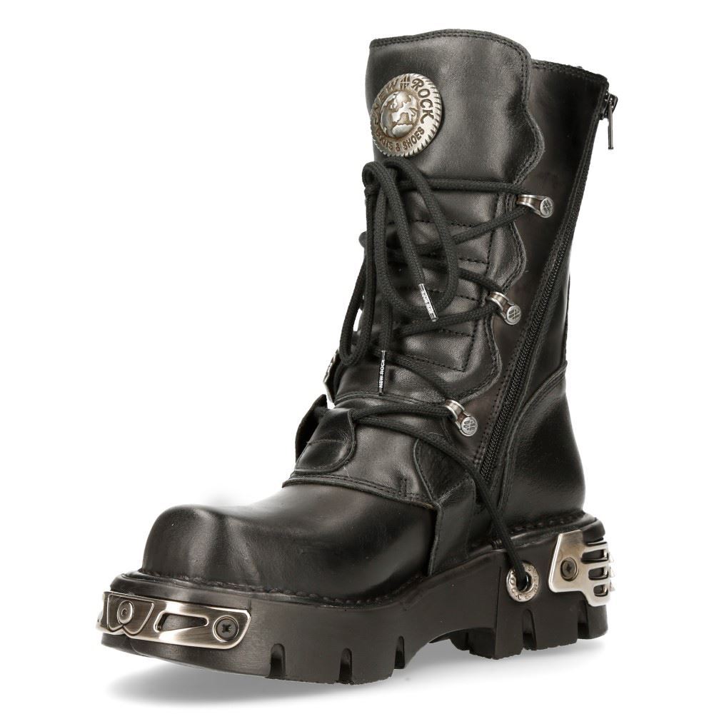 New Rock 391 S1 Reactor Boots Goth Metallic All Sizes Unisex Black Calf ...